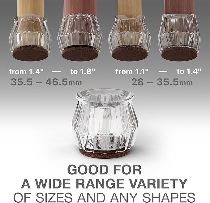 24 PCS Chair Leg Floor Protectors with Felt Pads X-Protector - 1.4" - 1.8" - Furniture Pads for Hardwood Floors - Clear Chair Pads - Floor Protectors for Chairs - Brown Chair Leg Covers!