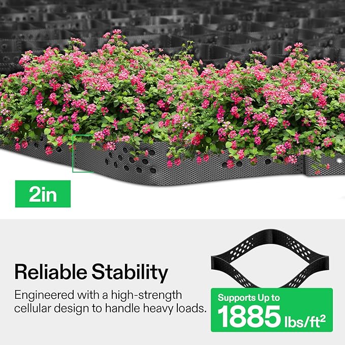 VIVOSUN 2’’ Depth Ground Grid, 6.5 x 17 ft, High-Density HDPE Geo Cell, 1885 lb per sq ft Load, Foldable & Tensile, Easy Installation with Gloves, Ideal for Gardens, Driveways, Pathways, Slopes