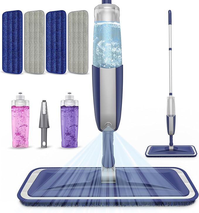Spray Mops for Hardwood Floor Cleaning - MEXERRIS Microfiber Wet Dust Mops with 4 Reusable Pads 2 Refillable Bottles - Wood Floor Mop Home Commercial Mops for Hardwood Tile Wood Laminate Vinyl