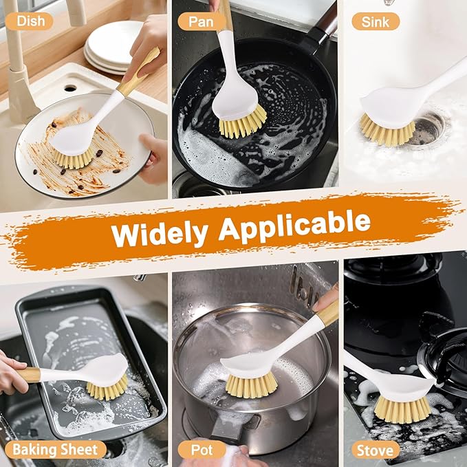 Dish Brush with Handle,Kitchen Scrub Brushes for Cleaning, Dish Scrubber with Stiff Bristles for Sink, Pots, Pans, 1 Pack