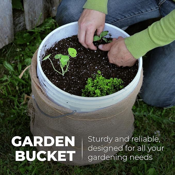 5-Gallon White Bucket Pail Container with Lid | Food Grade | Heavy-Duty Extra Durable | Metal Handles with Plastic Grip for Easy Carrying | Multi-Use | Easy Stack and Store | BPA Free