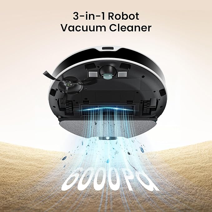 Lefant M350 Robot Vacuum and Mop Combo, 40-Day Self-Emptying, 190° PSD Obstacle Avoidance,6000Pa Suction，Quiet,Smart Navigation,Self-Charging, for Hard Floor, Carpet, Pet Hair,150 Min Runtime.White