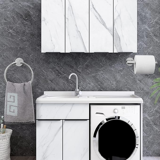 NearMoon 2 Pieces Bathroom Hardware Accessories, Towel Ring and Toilet Paper Holder- Stainless Steel Bath Towel Hanger and Hand Towel Holder, Wall Mounted (Chrome Finish)