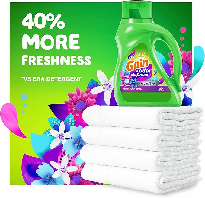 Gain + Odor Defense Liquid Laundry Detergent Super Fresh Blast Scent 154 fl oz 107 Loads HE Compatible (Pack of 2)