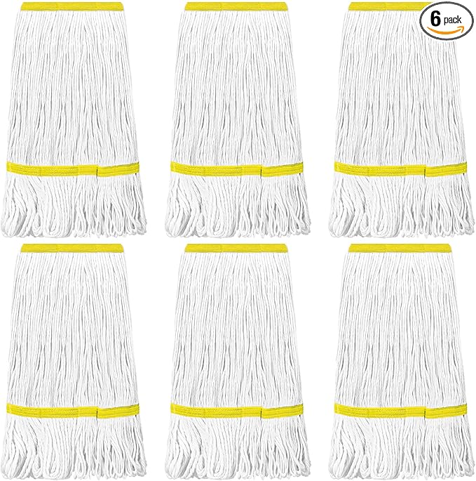 6 Pack Heavy Loop End Cotton String Mop Head Heavy Duty Mop Head Commercial Refills Mop Head Replacement for Home Industrial Commercial Floor Cleaning(White, Yellow)