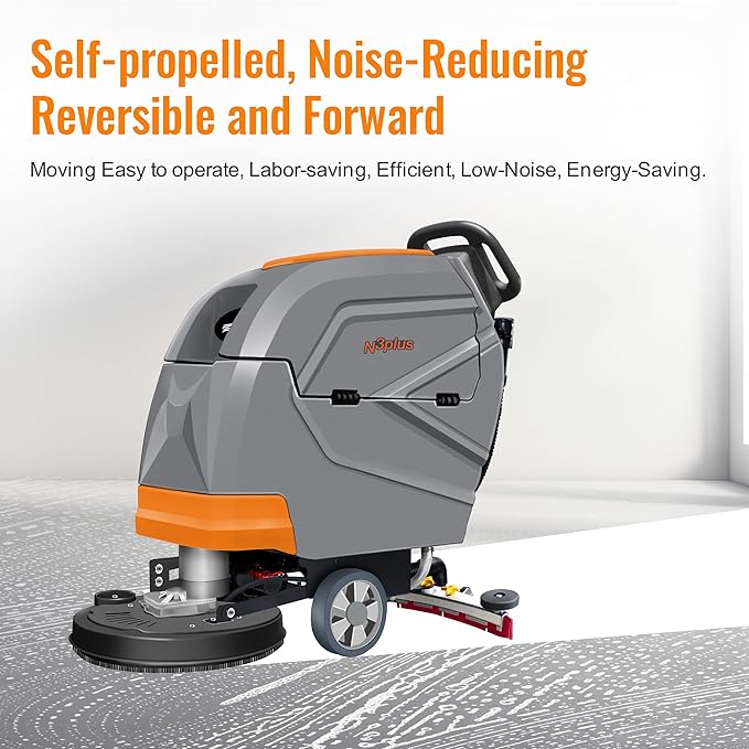 PENNON N3Plus Self-Propelled Walk-Behind Floor Scrubber - 20" Cleaning Path, 31" Squeegee, 13-Gal Recovery Tank, 220 RPM, Forward & Reverse Drive, One-Touch Noise Reduction, Complete Kit