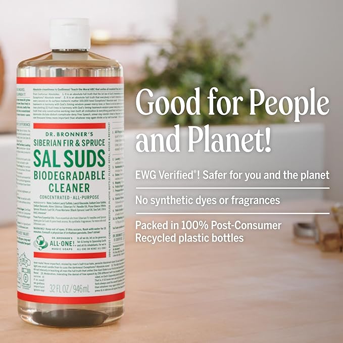 Dr. Bronner's - Sal Suds Biodegradable Cleaner (1 Gallon) - All-Purpose, Pine Cleaner for Floors, Laundry and Dishes, Concentrated, Cuts Grease and Dirt, Powerful Formula
