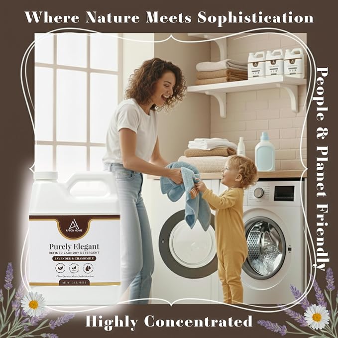 Elegant Luxury Plant-Based Laundry Detergent Lavender & Chamomile Scent, 32oz by Purely Elegant, Biodegradable, Sensitive Skin Safe, Highly Concentrated, Eco-Friendly, Paraben Free, HE Medium