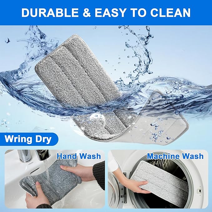 JOYMOOP Mop Replacement Pads, Reusable Microfiber Mop Pads for 13-inch Flat Mop and Mop Bucket Set, Pack of 4 Refills - Grey and Pink