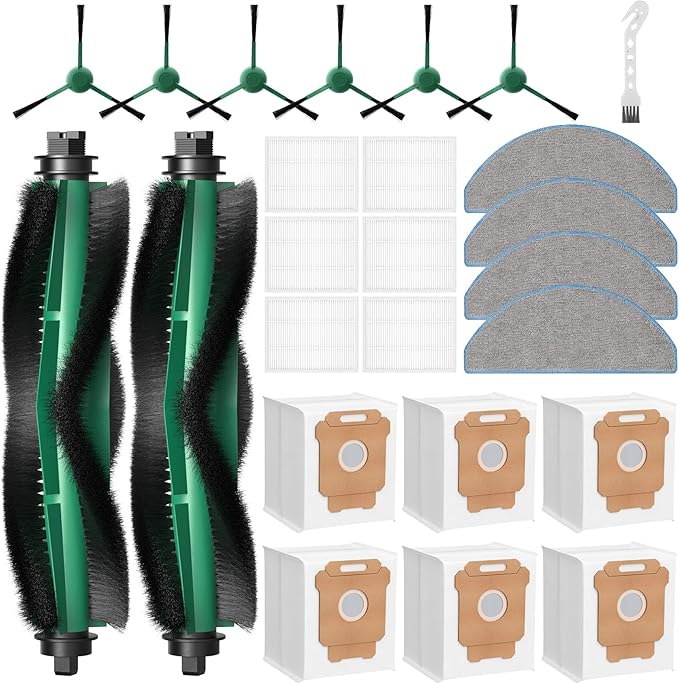 25 Pcs Replacement Parts for iRobot Roomba 104/105 Vac/ 105 Combo/ Q052 Robot Vacuum, Q0520 105 Accessories Include 2 Main Brushes, 6 Filters, 6 Dust Bags, 6 Side Brushes, 4 Mop Pads, 1 Clean Brush