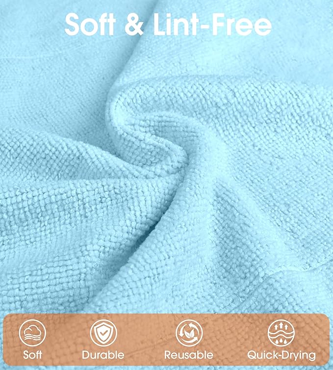 Microfiber Cleaning Cloth Roll - 100 Pack Tear Away Microfiber Paper Towels, Reusable, Washable, Scratch-Free, Kitchen Towels for Car, Home, Kitchen, Glass, Dishes (Blue)