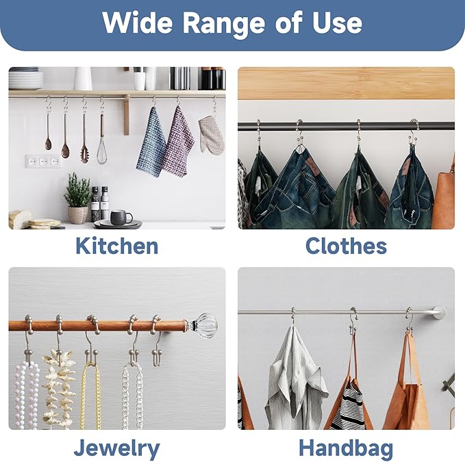 Titanker Shower Curtain Hooks Rings, Rust Resistant Metal Double Glide Shower Hooks Rings for Bathroom Shower Rods Curtains, Set of 24 Hooks - Matte Nickel