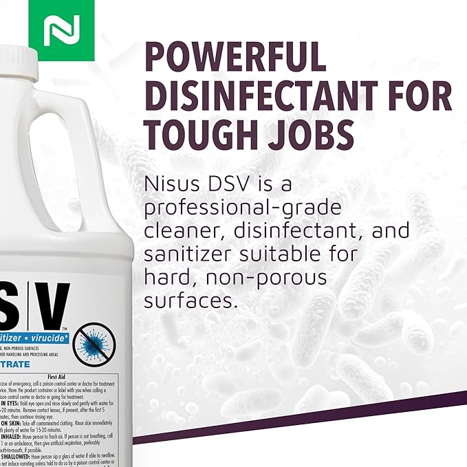 Nisus Product image DSV Disinfectant, Sanitizer, Virucide, Concentrated Solution for Hard Non-Porous Surfaces, Hospitals, Homes, Industrial & Food Processing Areas, 1 Gallon