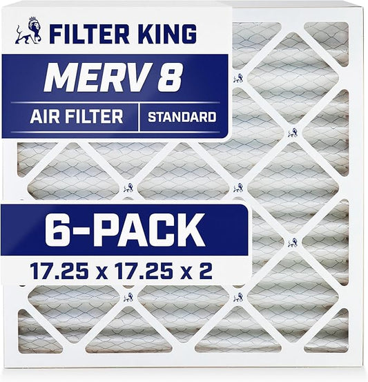 Filter King 17.25x17.25x2 Air Filter | 6-PACK | MERV 8 HVAC Pleated A/C Furnace Filters | MADE IN USA | Actual Size: 17.25 x 17.25 x 1.75"