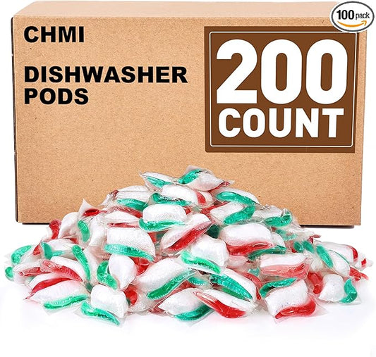 CHMI 200 Count Dishwasher Pods, suitable for 24-hour drying of stains and grease, no pre-rinsing required. CHMI dishwasher capsules are suitable for use in dishwashers or sinks.