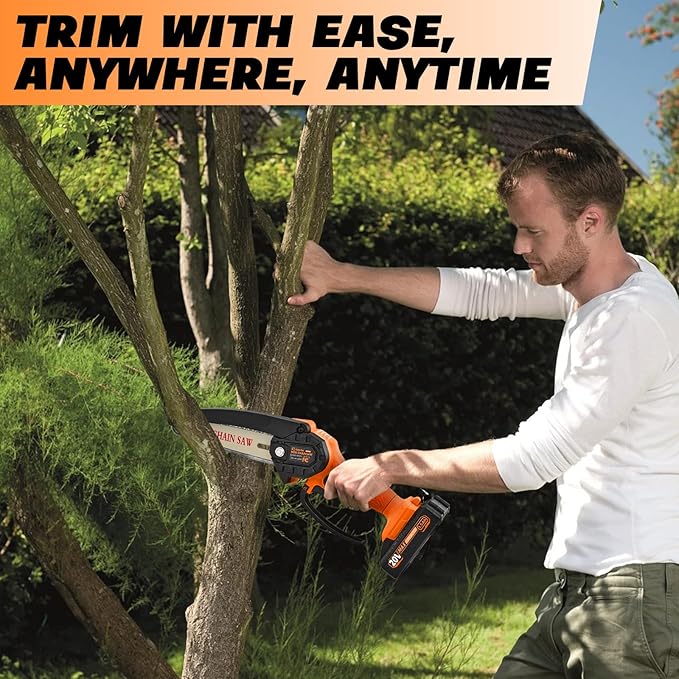 Saker Mini Chainsaw|6 Inch Chainsaws[2025 Upgraded]|Mini Cordless Electric Chain Saw|Small Handheld Portable Chain Saws Battery Powered Saws for Tree Trimmer and Garden,Valentine's Day Gifts