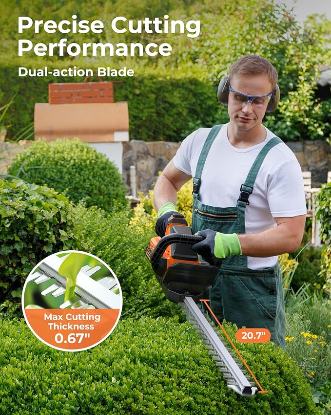 20'' Hedge Trimmer Cordless, 3000RPM Electric Handheld Bush Trimmer with 2 x 2.0Ah Batteries, 180° Rotatable Head, Lightweight and 2/3'' Blade Gap for Garden Yard
