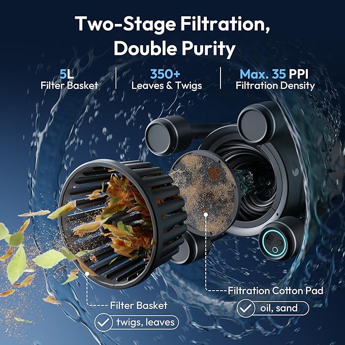 F10 Robotic Surface Skimmer, Pool Cleaner with Powerful Suction, Dual Motor, 5L Filter, Dual Cleaning Modes, Smart App Control, One-Tap Docking, LED, AI Navigation, for Pools up to 538 Sq.Ft.
