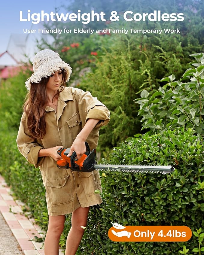 20'' Hedge Trimmer Cordless, 3000RPM Electric Handheld Bush Trimmer with 2 x 2.0Ah Batteries, 180° Rotatable Head, Lightweight and 2/3'' Blade Gap for Garden Yard