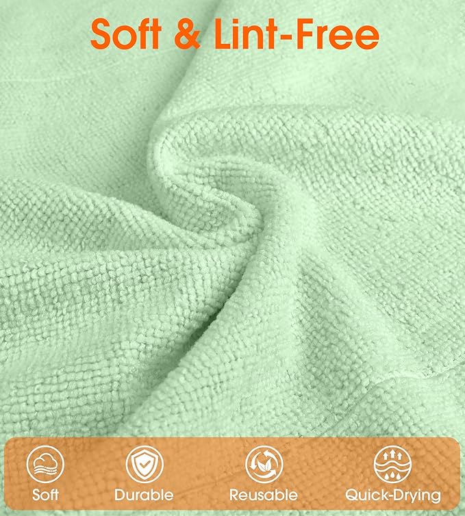 Microfiber Cleaning Cloth Roll - 100 Pack Tear Away Microfiber Paper Towels, Reusable, Washable, Scratch-Free, Kitchen Towels for Car, Home, Kitchen, Glass, Dishes(Bean Green)