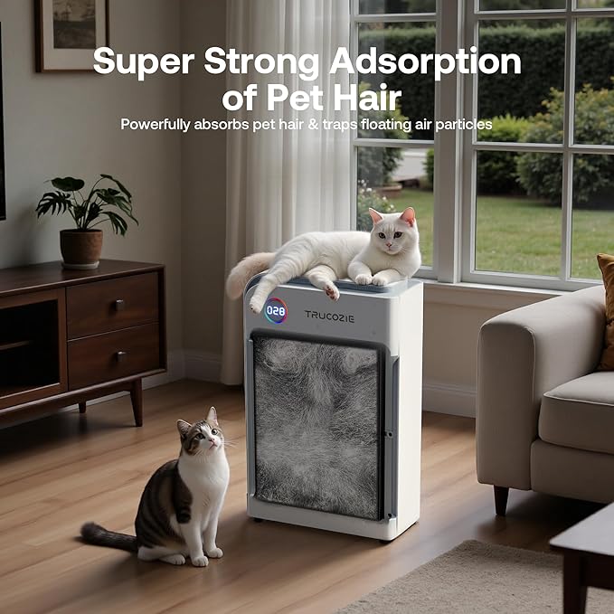 Trucozie Large Pet Air Purifier for Home up to 3000 Ft², Absorbs Floating Cat and Dog Hair, Smart WiFi, 3-in-1 Filter with Anion, Activated Carbon & HEPA for Pet Allergy, Smoke, Dust, Zero Ozone