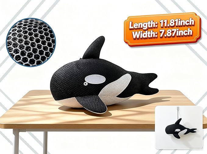 Fuovt Orca Whale Hot Tub Scum Absorber - 3D Mesh Scum Sponge for Hot Tub, Multi-Functional with Rope & Suction Cup, Machine Washable Hot Tub Cleaning Tool for Indoor Outdoor Swimming Pools & Spas