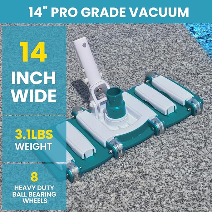 POOLWHALE Professional 1-1/2-Inch x 36-Feet Swimming Pool Vacuum Hoses and Weighted Rotatable Handle Vacuum Head with Wheels, Perfect for Above Ground and Inground Pools
