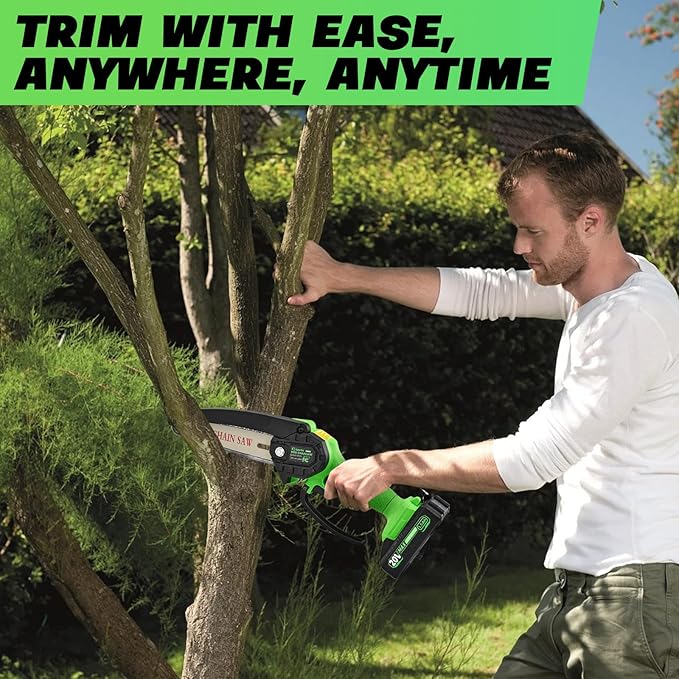 Saker Mini Chainsaw Cordless,6 Inch Chainsaw, Mini Electric Chainsaw Cordless Battery Powered,One-Hand Portable Chain Saw for Tree Trimming, Pruning&Wood Cutting,Valentine's Day Gifts for Men Husband