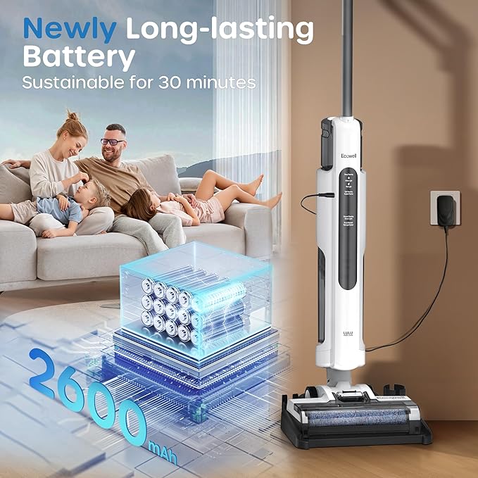 ECOWELL Wet Dry Vacuum Cordless Vacuum Mop Wash All in One, Self-Cleaning 0.1'' Dual-Sided Edge Cleaning, 8.2 lbs Lightweight Vacuum and Mop Combo for Hard Floors & Carpet, WCVP03