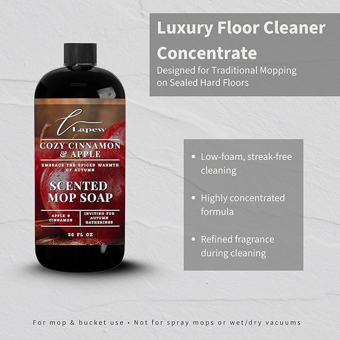Luxury Floor Cleaner, Scented Mop Soap Concentrate | Hard Floor Cleaner for Tile, Vinyl, Laminate, LVP & Sealed Hardwood | Low-Foam, Streak-Free | 36 oz | Cozy Apple & Cinnamon