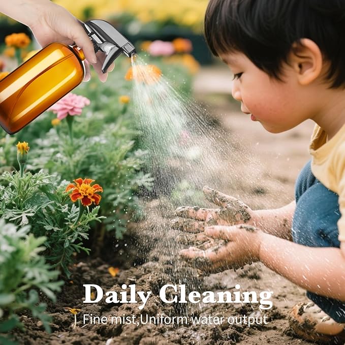 Vitreaux 2 Pack Amber Glass Spray Bottles,16oz Glass Spray Bottles Refillable Empty Containers with Adjustable Nozzle,Spray Bottle for Cleaning,Pets, Aromatherapy,Hair Mister,Squirt and Mist Setting