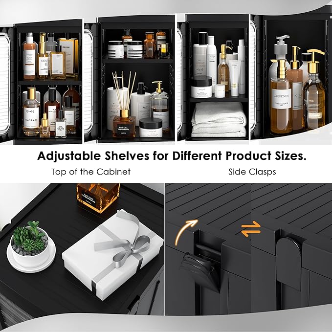 VECELO 4-Tier Tall Narrow Storage Cabinet with Movable Wheels, Adjustable Shelves, Anti-Tip, Slim, for Small Space, Bathroom, Kitchen, Laundry, Black