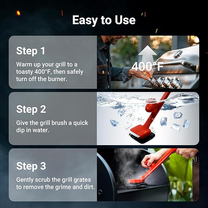 ThermoMaven BBQ Grill Brush Bristle Free - 17" Safe Steam Grill Cleaner Brush with Scraper and 3 Brush Heads for Porcelain/Gas/Charcoal Grill Outdoor Grill Barbecue Cleaner