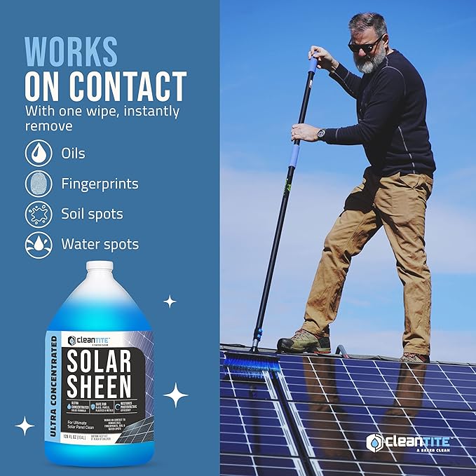 Solar Panel Cleaner 1 Gallon (Makes 512 G) - Super Concentrated Cleaning Solution for Glass, Metal, Wood & Plastic - Remove Oil, Fingerprint & Water Spots - Multipurpose Solar Panel Cleaning
