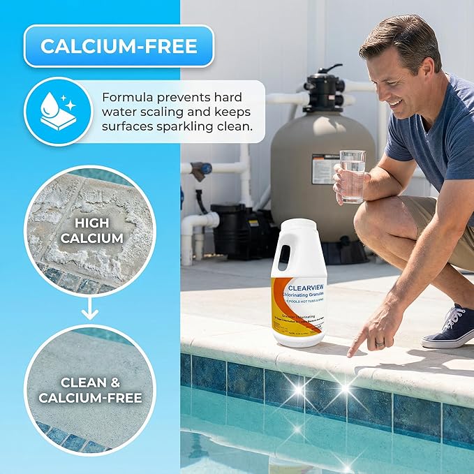 ClearView Chlorine Granules 5 Lbs for Spas and Hot Tubs, Fast Dissolving Chlorinating Granules for Swimming Pools, Calcium-Free Formula Pool Chlorine Shock Granular Sanitizer