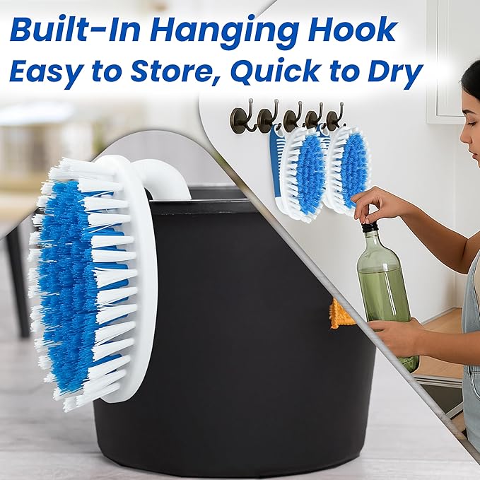 PHYEX Scrub Brush, 2 Size Household Cleaning Brushes with Stiff Bristles, Scrubbing Brush for Carpet, Shower, Bathtub, Kitchen, Pool Tile, Bathroom Scrubber