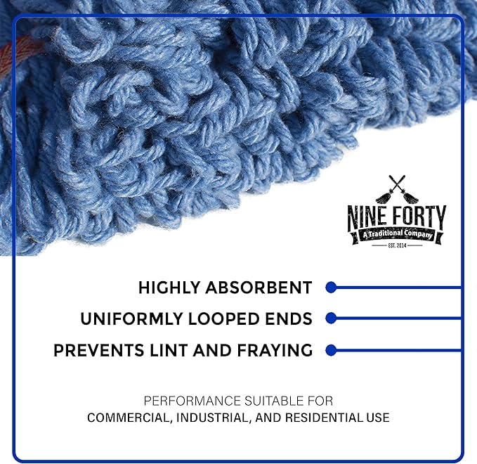Nine Forty 2-Pack Industrial and Commercial-Grade Looped End Wet Mop Head Refill - Heavy Duty 20 Inch 4-Ply Premium Synthetic Yarn - for Optimal Absorption and Durability - White (2 Pack, Large)