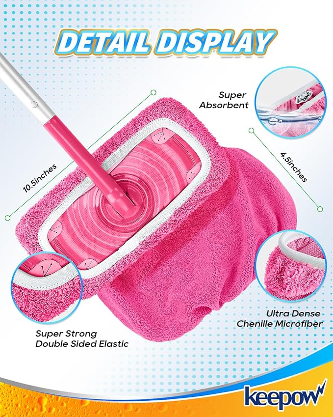 Keepow 8 Pack Reusable Mop Pads Compatible with Swiffer Sweeper, Coral Fleece Washable Swiffer Mop Pads, Dry & Wet Sweeping Mopping Cloths (Pink, Not Included Mop)