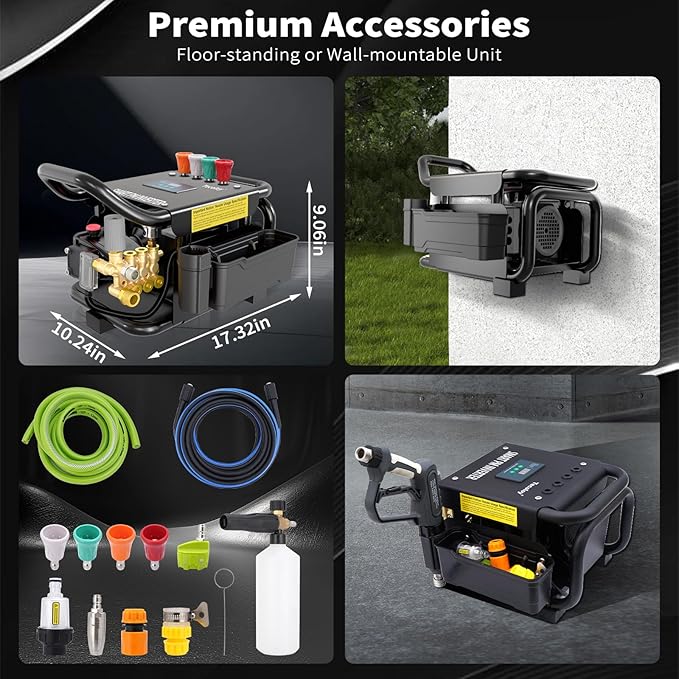 2025 Upgraded 100bar 2.3GPM Commercial Electric Pressure Washer–PM Inverter 3HP Motor,Horizontal Triplex Pump,Power Washer with 65dB Quiet,with 7 Nozzles (0°/15°/25°/40°/Soap/Turbo) for Cars/Driveway