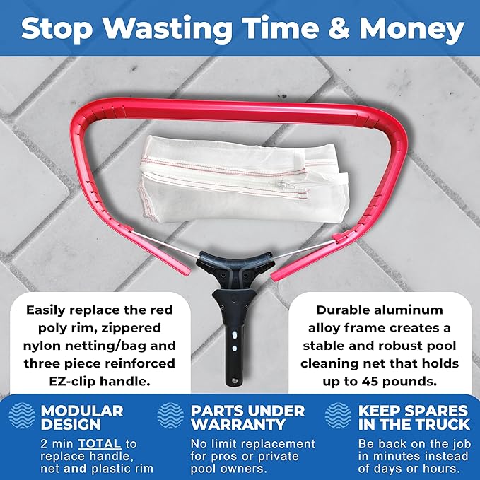 ProTuff 13" Silt Net Pool Skimmers for PROS – 6 Pack – “490 Promise” Unlimited, Unconditional Replacement – Ultra-Durable Ultra-Fine Net for Silt – Heavy-Duty Aluminum Frame & EZ-Clip Pole Attachment