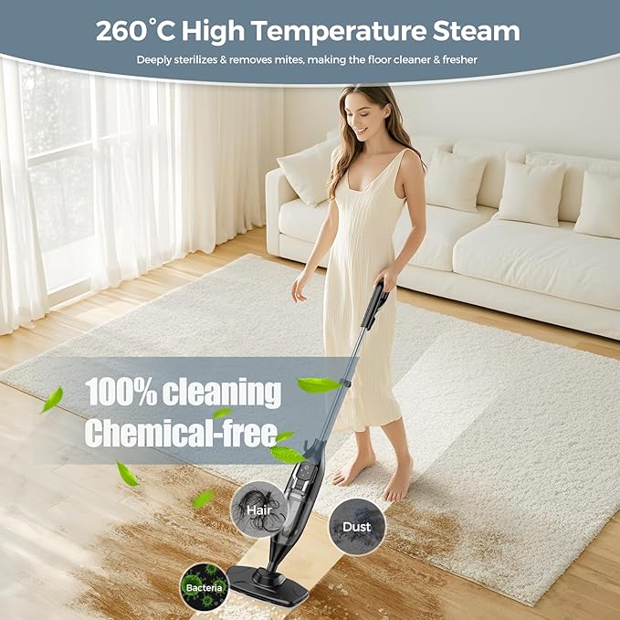 Steam Mop, 12-in-1 Powerful Handheld Steam Cleaner Detachable Steam Mops for Floor Cleaning, 565ML Removable Tank, 23FT Power Cable, MultiPurpose Steamer for Hardwood, Tile, Grout, Furniture