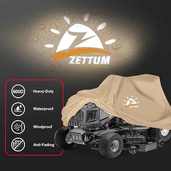 Zettum Riding Lawn Mower Cover - Lawn Tractor Cover Heavy Duty& Waterproof, 600D Outdoor Mower Cover Universal fit with Storage Bag for John Deere, EGO, Toro, Craftsman, Husqvarna, Honda and More