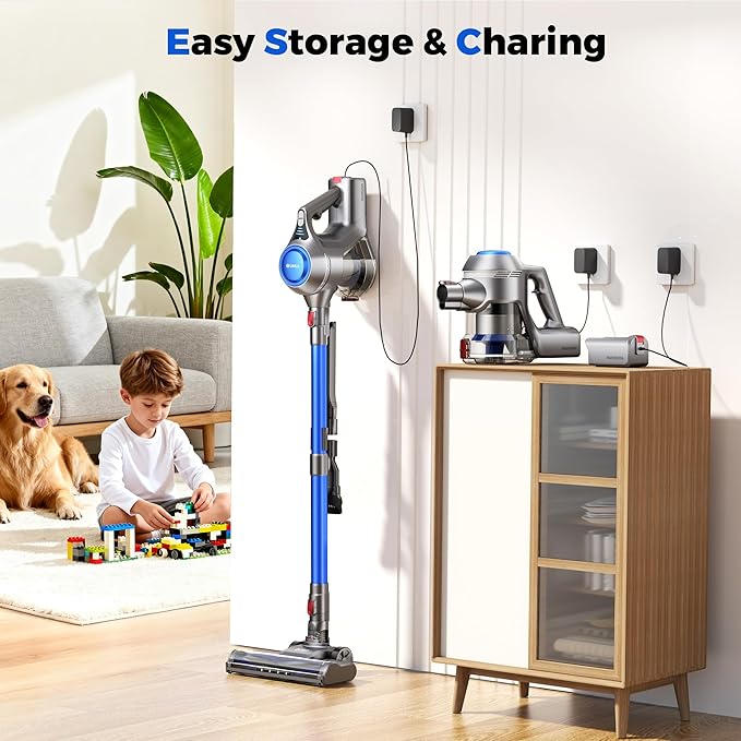 Cordless Vacuum Cleaner, 40Kpa Powerful Suction Stick Vacuum Cleaners for Home, 45 Mins Runtime, 1.6L Dust Box, Anti-Tangle, 8-in-1 Rechargeable Vacuum for Hardwood Floor, Carpet, Pet Hair