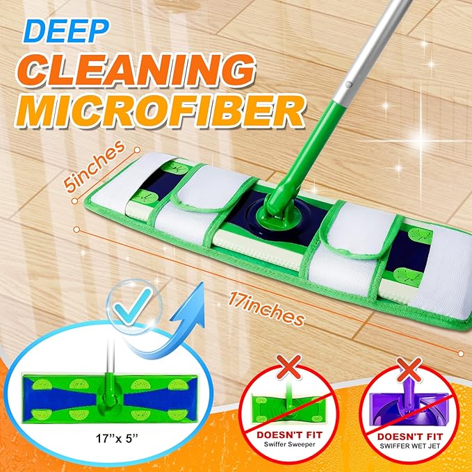 XL Wet Pads Refills for Swiffer XL Dry Sweeping Cloths Reusable XL Wet Mopping Pad Cleaning Cloths Microfiber Mop Pads for Hardwood Floor Cleaning (Green 7 Pack)