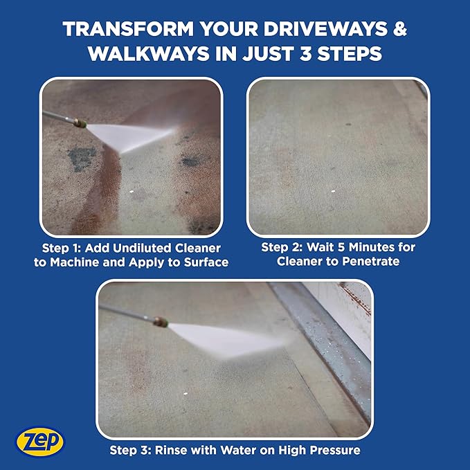 Zep Driveway and Concrete Pressure Wash Cleaner Concentrate - 1 Gal (Case of 4) - ZUBMC128 - Removes Tough Oil Stains and Grime