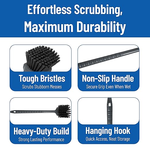 SPARTA 40501EC03 Plastic Large Scrub Brush, Kitchen Brush, Utility Brush With Long Handle For Cleaning, 20 Inches, Black