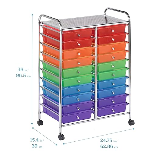 ECR4Kids 20-Drawer Mobile Organizer, Storage Cart, Assorted