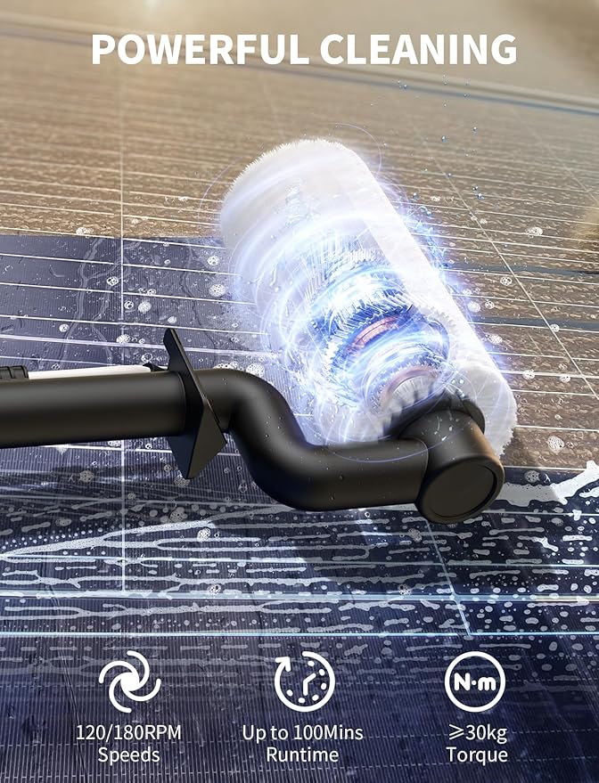 Electric Solar Panel Cleaning Kit, 20FT Solar Panel Cleaning Brush and Pole with Soap Dispenser, Telescopic Water Fed Pole, 100Mins Runtime, Solar Panel Cleaner Solution for Windows, Roof (Black)