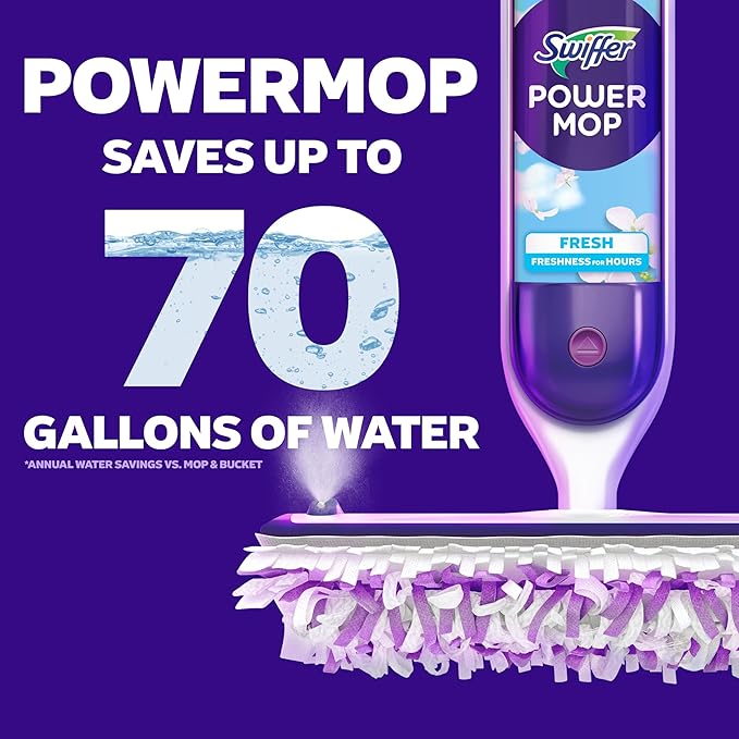 Swiffer PowerMop Multi-Surface Mop Kit for Floor Cleaning, Includes PowerMop, 2 Mopping Pad Refills, 1 Cleaning Solution with Fresh Scent and 2 Batteries