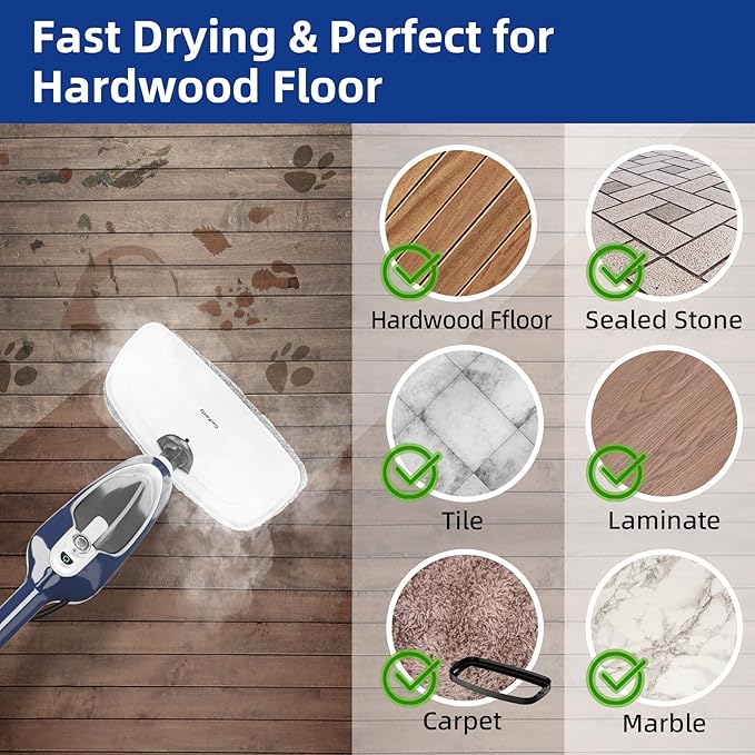 Steam Mop with Detachable Handheld Steamer All-in-one 11 Accessories, 23Ft Power Cord,3-Level Steam,Fast Heating MultiPurpose Steam Cleaner for Hard Floor, Carpets, Furniture, Windows, Clothes etc.